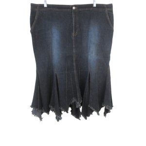 Goddess Trend Denim Skirt Dark Wash Fairy Shark Bite Hankie Hem
